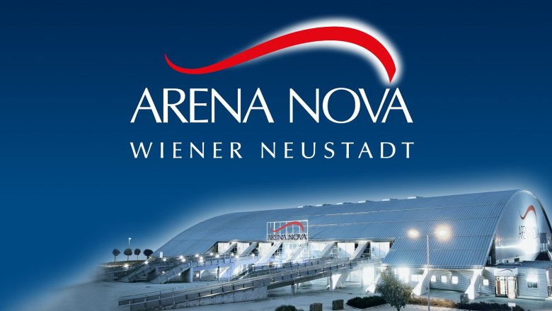 Exterior view of the Arena Nova in Wiener Neustadt at night.